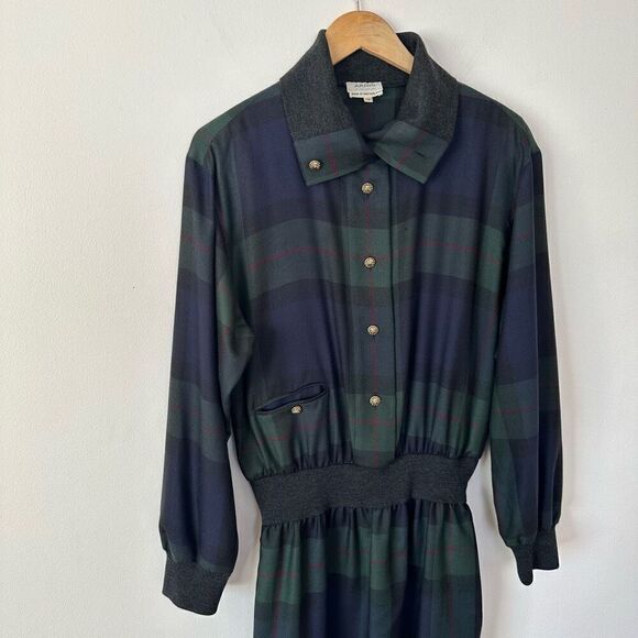 Akris of Switzerland Vintage Women’s Tartan Plaid Wool Cashmere Midi Dress - Picture 7 of 12